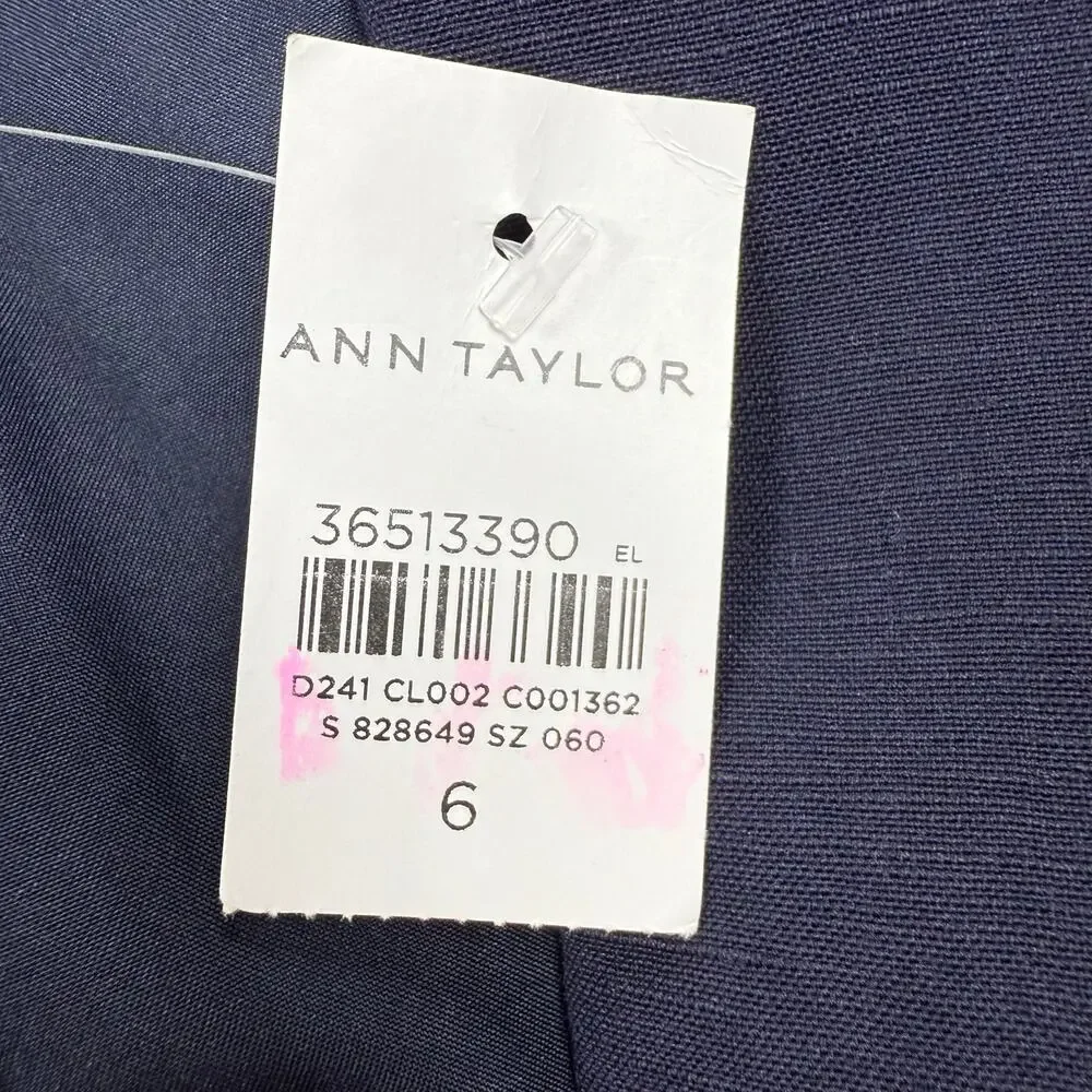 Ann Taylor Classic Linen Blend Blazer Jacket Women's 6 Navy Blue